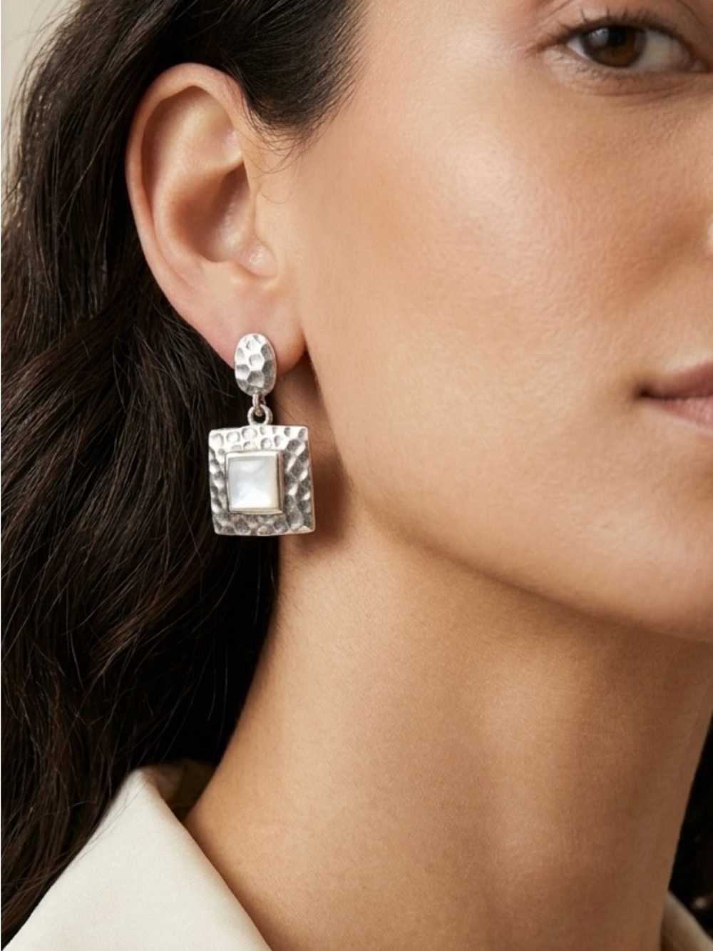 Sterling Silver Moonstone Square Drop Earrings